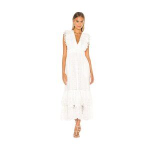 Ulla Johnson Demna Maxi Dress Womens 4 White V-Neck Ruffle Eyelet Lace Ruffle